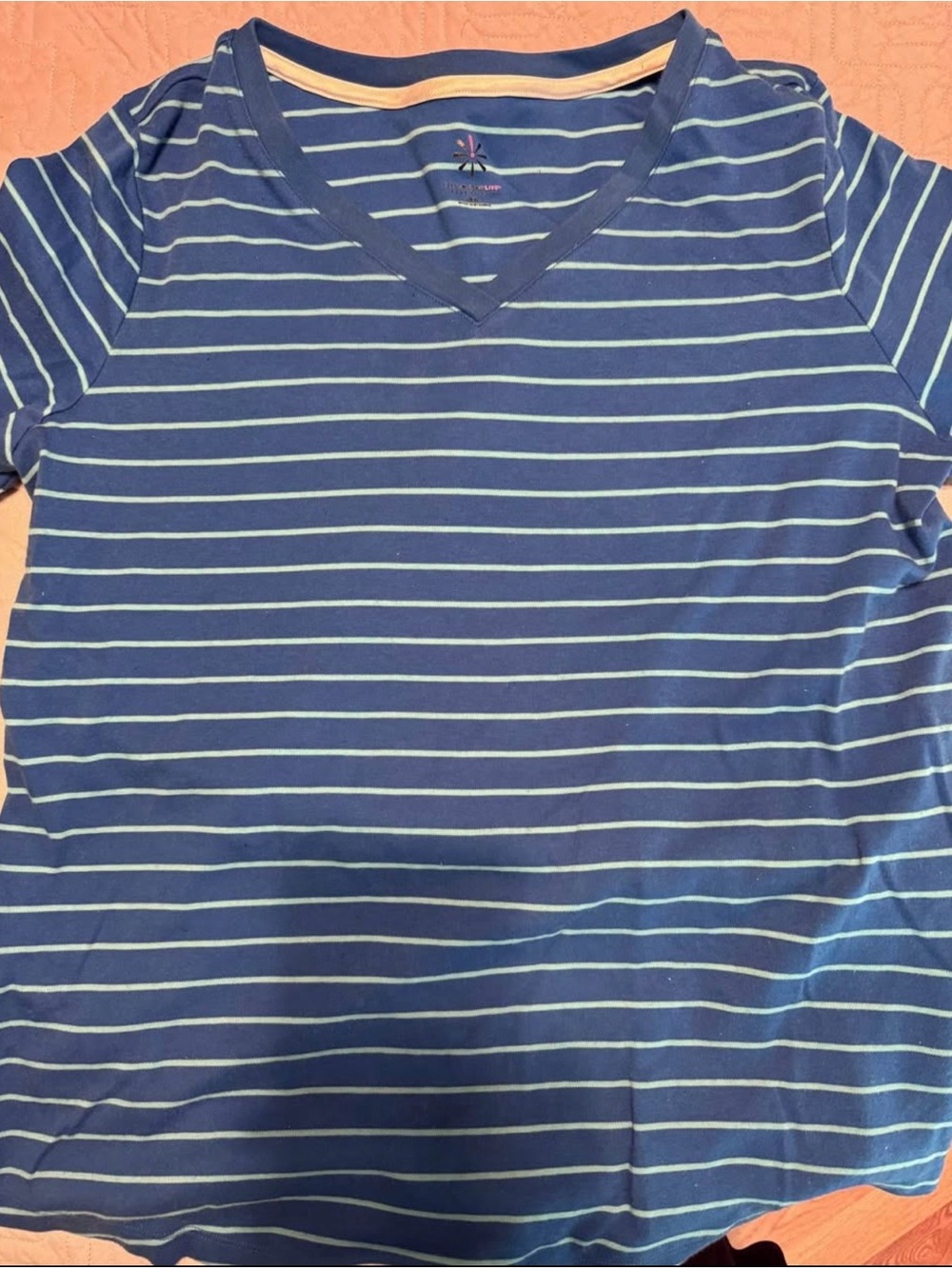 Isaac Mizrahi Navy and Light Blue Striped Top